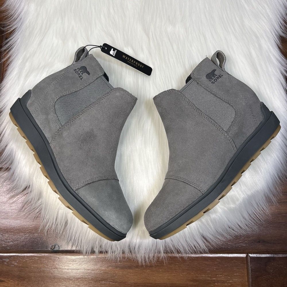 Sorel Women's Size 8 Gray Suede Evie Hidden Wedge Chelsea Bootie Boots